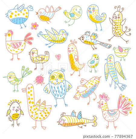 Seamless texture with cute birds 77894367