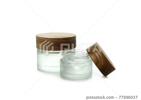Jars of styling gel isolated on white background Jars of styling gel isolated on white background 77896037