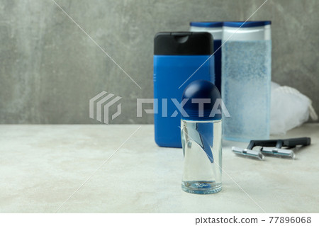 Concept of men's hygiene tools on white textured table 77896068
