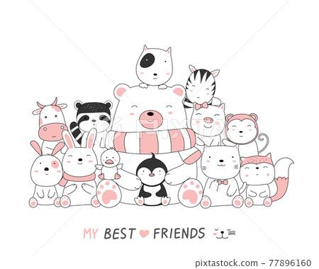 Cartoon sketch the cute posture of baby animals. Hand drawn style. Cartoon sketch the cute posture of baby animals. Hand drawn style. 77896160