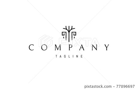 Vector logo on which an abstract image of a Greek column with a tree on top. 77896697