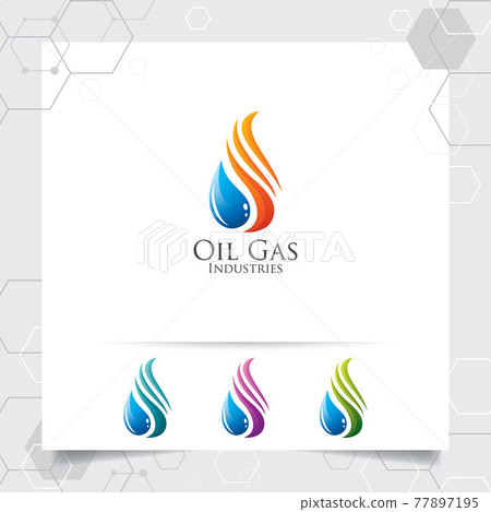 Oil gas logo design vector with concept of fire blazing and oil droplets icon for mining industry and fuel processing. 77897195