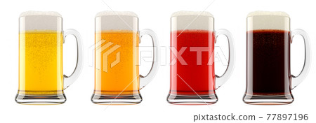 Set of glasses of fresh beer with bubble froth isolated on white background. 77897196