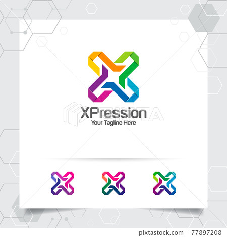 Letter X logo design vector with concept of cross icon symbol and colorful modern style for technology, software, studio, app, and business. 77897208
