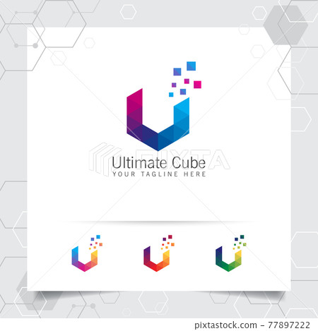 Digital logo letter V design vector with modern colorful pixel icon for technology, software, studio, app, and business. 77897222