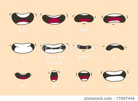 Cartoon talking mouth and lips expressions. Talking mouths lips for cartoon character animation. 77897448