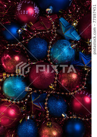 Christmas holidays composition with red, blue balls. Christmas holidays composition with red, blue balls. 77897451