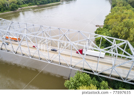 Missouri River bridge aerial view 77897635