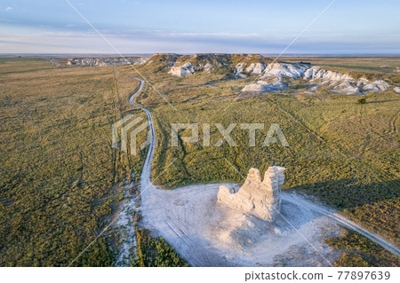 Castle Rock in Kansas prairie -aerial view 77897639