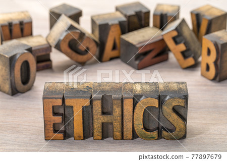 ethics word  abstract  in letterpress wood type 77897679