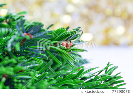 Natural fir tree branch in christmas composition. Natural fir tree branch in christmas composition. 77898078