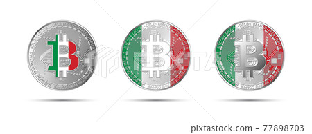 Three Bitcoin crypto coins with flag of Italy. Money of the future. Modern cryptocurrency vector illustration 77898703