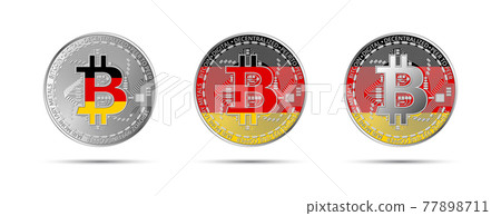 Three Bitcoin crypto coins with flag of Germany. Money of the future. Modern cryptocurrency vector illustration 77898711