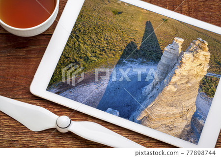 Castle Rock in Kansas prairie - aerial view 77898744