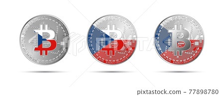 Three Bitcoin crypto coins with flag of Czech Republic. Czechia money of the future. Modern cryptocurrency vector illustration 77898780