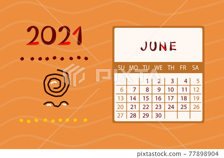 Calendar Africa for June 2021. Week starts on Sunday.Colorful design with ethnic pattern Calendar Africa for June 2021. Week starts on Sunday.Colorful design with ethnic pattern 77898904