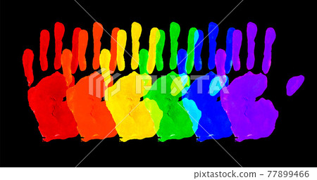 Vector Watercolor Painted Hands. Colorful Rainbow Pride Symbols Isolated 77899466
