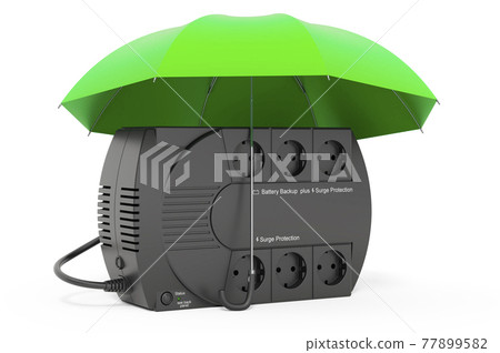 Uninterruptible power supply UPS under umbrella, 3D rendering 77899582