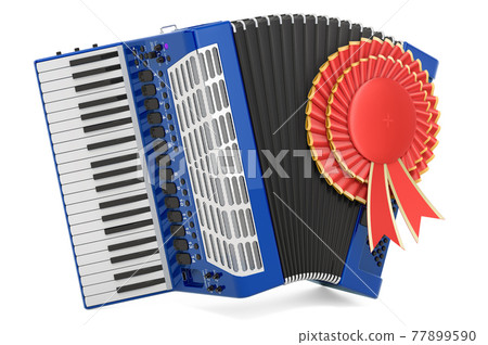 Piano accordion with best choice badge, 3D rendering 77899590