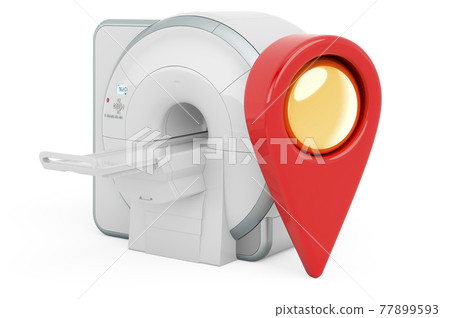 Map pointer with MRI Magnetic Resonance Imaging Scanner, 3D rendering 77899593