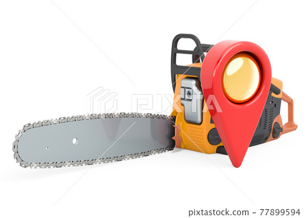 Map pointer with chain saw. 3D rendering 77899594