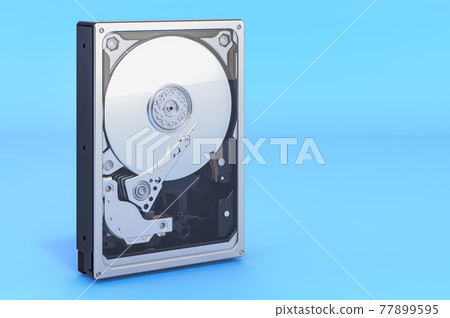 Hard Disk Drive HDD on blue backdrop, 3D rendering Hard Disk Drive HDD on blue backdrop, 3D rendering 77899595