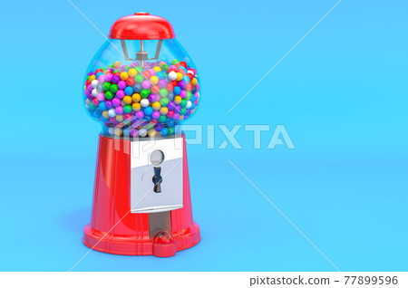 Gumball machine, gum dispencer on blue backdrop, 3D rendering 77899596