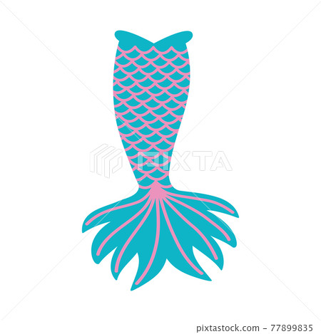 Cute mermaid tail isolated on white background. Props for girls party, greeting card or t-shirt print. Vector flat illustration Cute mermaid tail isolated on white background. Props for girls party, greeting card or t-shirt print. Vector flat illustration 77899835