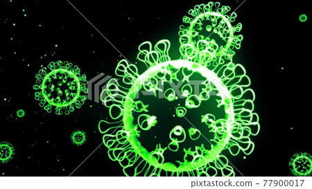 green glowing holographic image of coronavirus like covid-19 virus or influenza virus flies in air or isolated on black background. 3D rendering for informational presentation. green glowing holographic image of coronavirus like covid-19 virus or influenza virus flies in air or isolated on black background. 3D rendering for informational presentation. 77900017