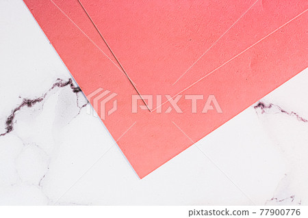 Pink A4 papers on white marble background as office stationery flatlay, luxury branding flat lay and brand identity design for mockup 77900776