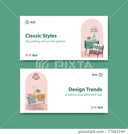 Twitter template with ikat concept,watercolor style Twitter template with ikat concept,watercolor style 77901544