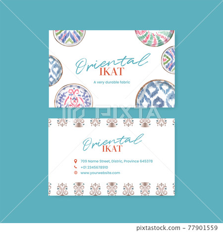 Name card template with ikat concept,watercolor style 77901559