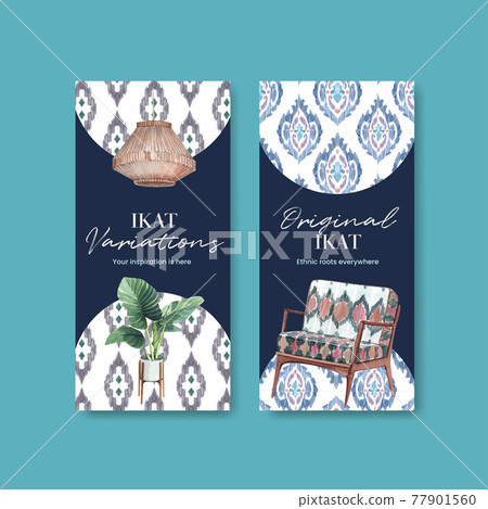 Flyer template with ikat concept,watercolor style 77901560