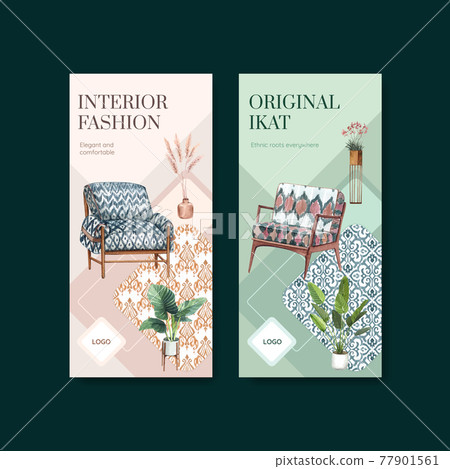 Flyer template with ikat concept,watercolor style 77901561