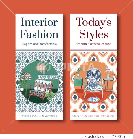 Flyer template with ikat concept,watercolor style 77901563