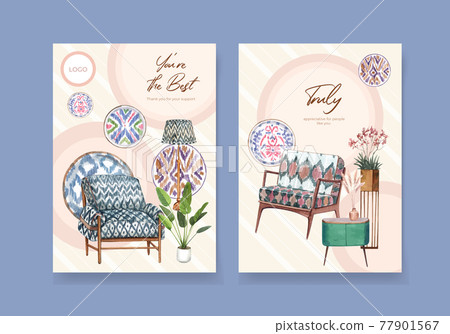 Card template with ikat concept,watercolor style Card template with ikat concept,watercolor style 77901567