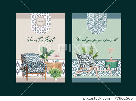 Card template with ikat concept,watercolor style 77901569