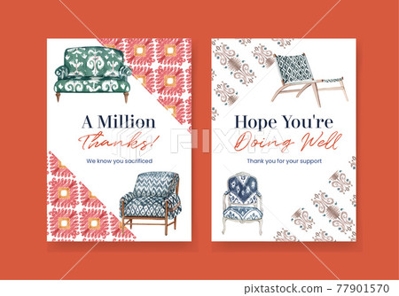 Card template with ikat concept,watercolor style 77901570