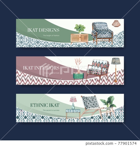 Banner template with ikat concept,watercolor style 77901574
