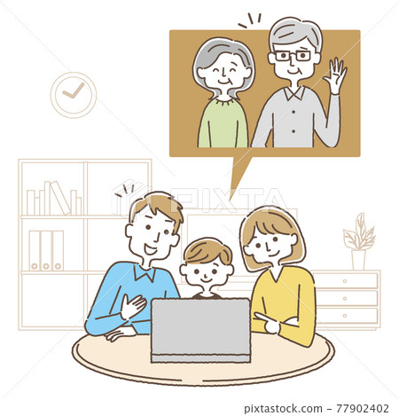 父母和孩子在他們的筆記本電腦上進行視頻通話 77902402