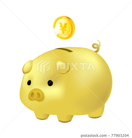 Gold piggy bank and money 1 77903204