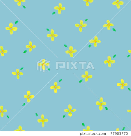 Watercolor seamless pattern floral pattern yellow background light blue 77905770