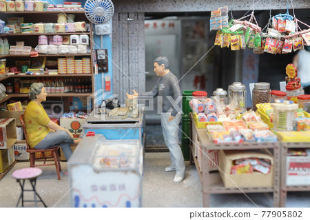 scale of old hong kong city life model and figure.  3 May 2021 77905802