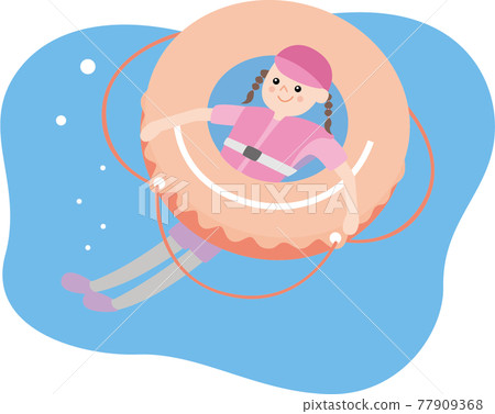 Girl floating on the water with a float Girl floating on the water with a float 77909368