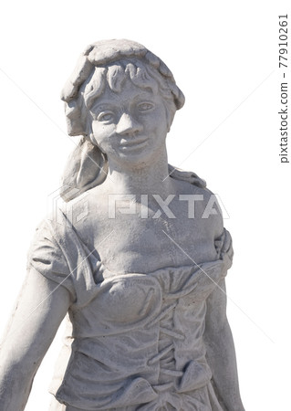 Close up of stone sculpture of woman on white background Close up of stone sculpture of woman on white background 77910261