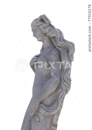 Side view of stone sculpture of naked woman on white background Side view of stone sculpture of naked woman on white background 77910276