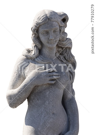 Close up of stone sculpture of naked woman on white background Close up of stone sculpture of naked woman on white background 77910279