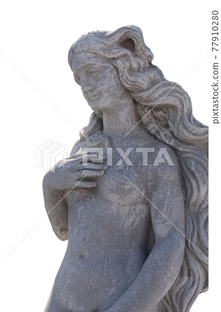 Side view close up of stone sculpture of naked woman on white background Side view close up of stone sculpture of naked woman on white background 77910280