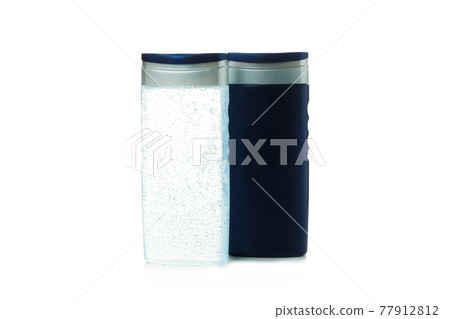 Blank bottles of shower gel isolated on white background 77912812