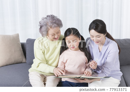 three generations of women, Asian grandmother, mother and grand daughter three generations of women, Asian grandmother, mother and grand daughter 77913371